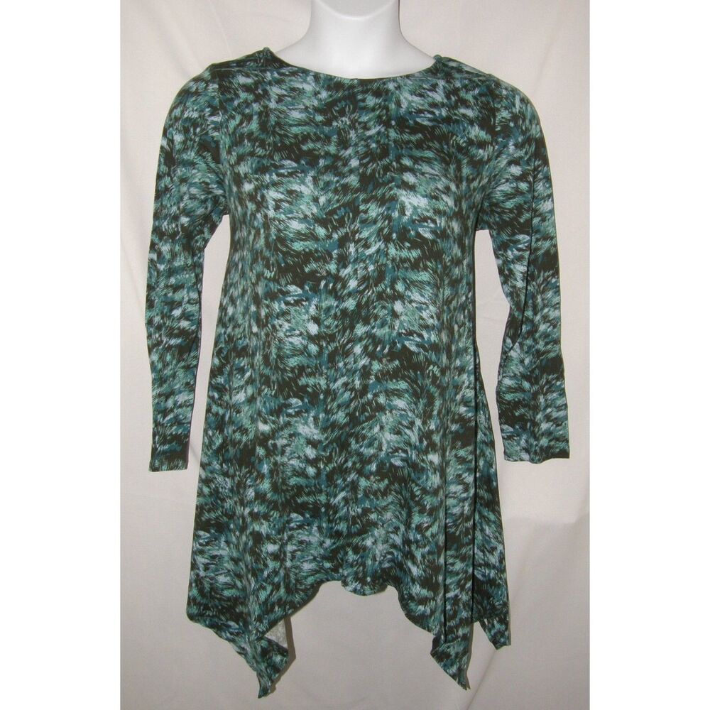 ROAMANS Multicolored Plus Sz 14/16 Stretchy Long Sleeve Shark Bite Hem Tunic Top